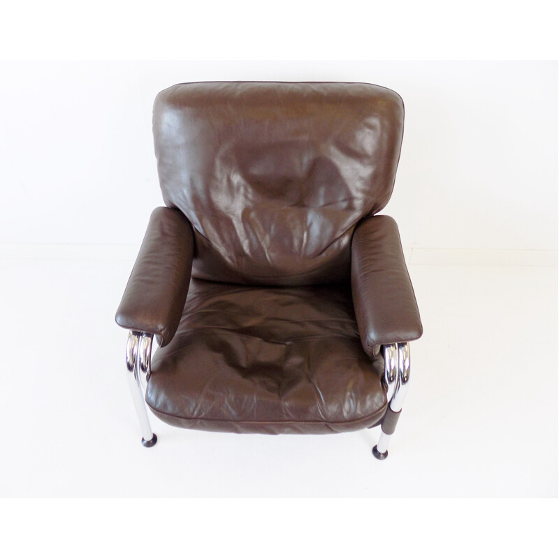 Fauteuil vintage en cuir brun De Sede Kangaroo de Hans Eichenberger 1970