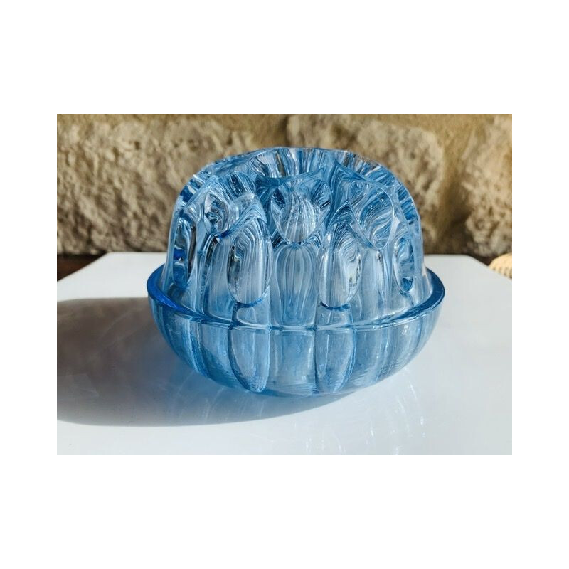 Vintage Pique Flower Vase in Blue Crystal, France 1960s