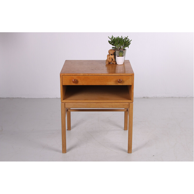 Vintage bedside table with drawer and wooden handles, Swedish