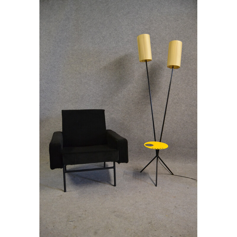 G10 Airborne armchairs in black fabric, Pierre GUARICHE - 1950s