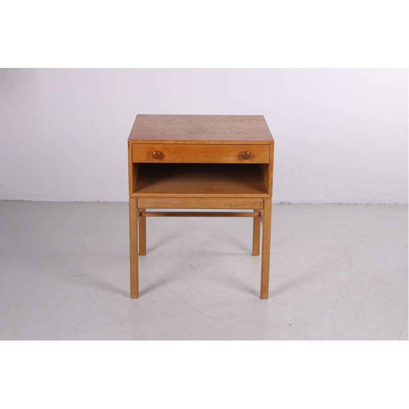 Vintage bedside table set with drawer and wooden handles Swedish