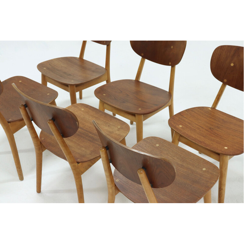 Set of 6 vintage Pastoe SB13 dining chairs by Cees Braakman 1950s