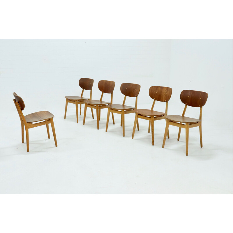 Set of 6 vintage Pastoe SB13 dining chairs by Cees Braakman 1950s