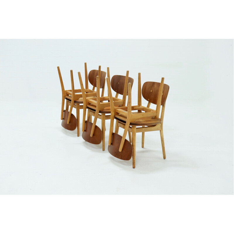 Lot de 6 chaises vintage Pastoe SB13 de Cees Braakman 1950