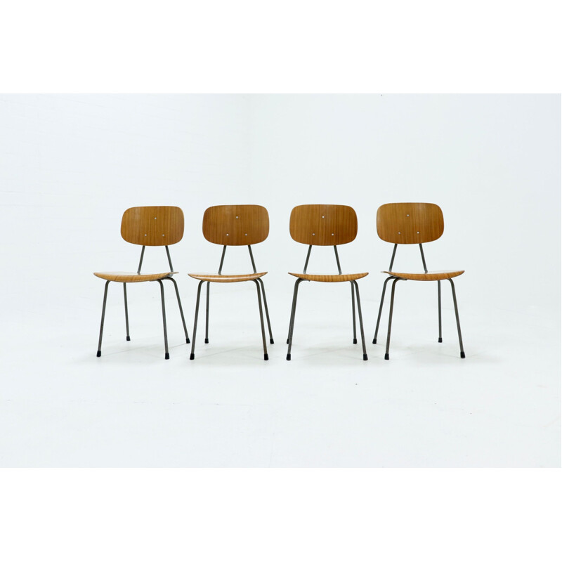Set of 4 vintage Plywood Dining Chairs by Kembo Holland 1950s