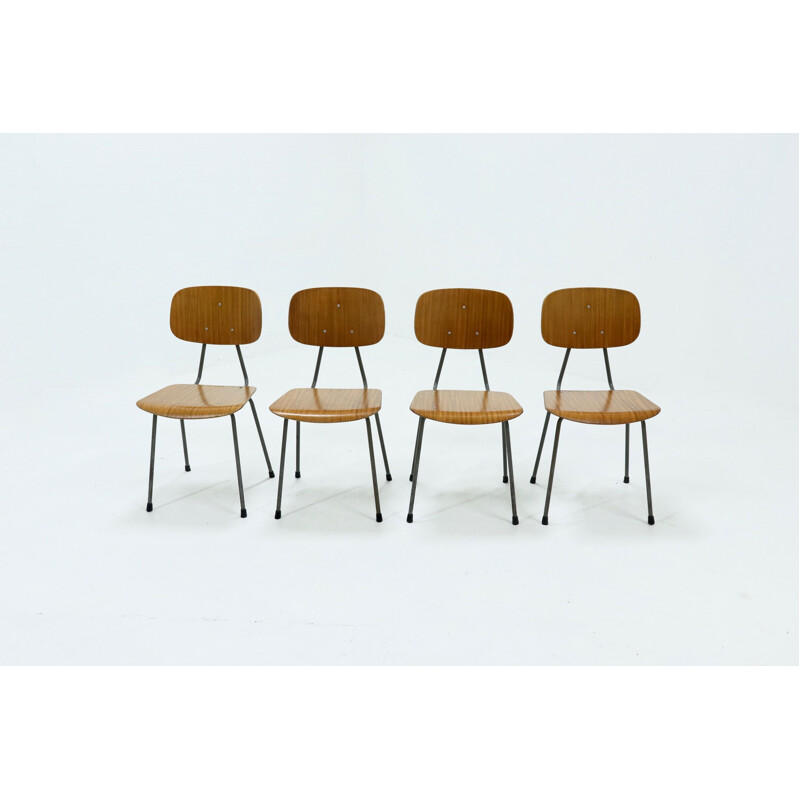 Set of 4 vintage Plywood Dining Chairs by Kembo Holland 1950s