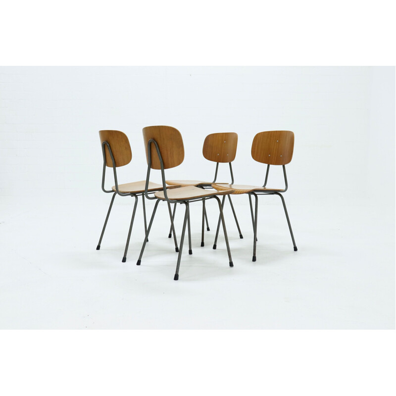Set of 4 vintage Plywood Dining Chairs by Kembo Holland 1950s