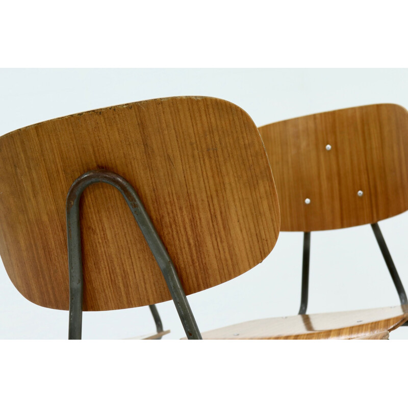 Juego de 4 sillas vintage de madera contrachapada de Kembo Holland 1950