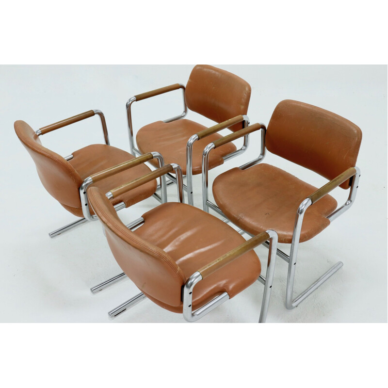 Set of 4 vintage Dining Chairs by Jorgen Kastholm for Kusch Co 1970s