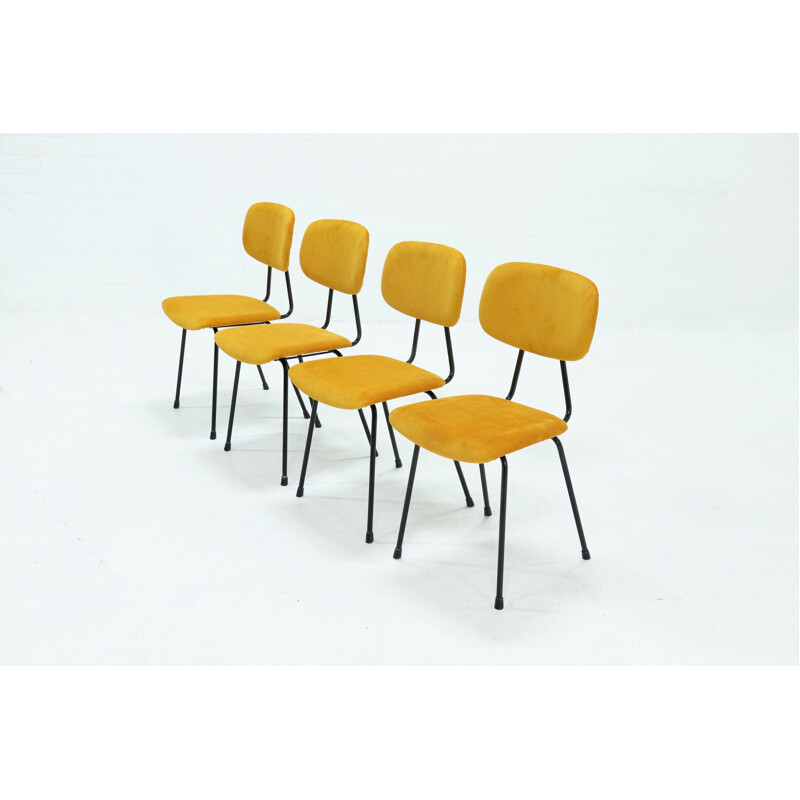 Set of 4 vintage Kembo Dining Chairs in Yellow Ribcord 1950s