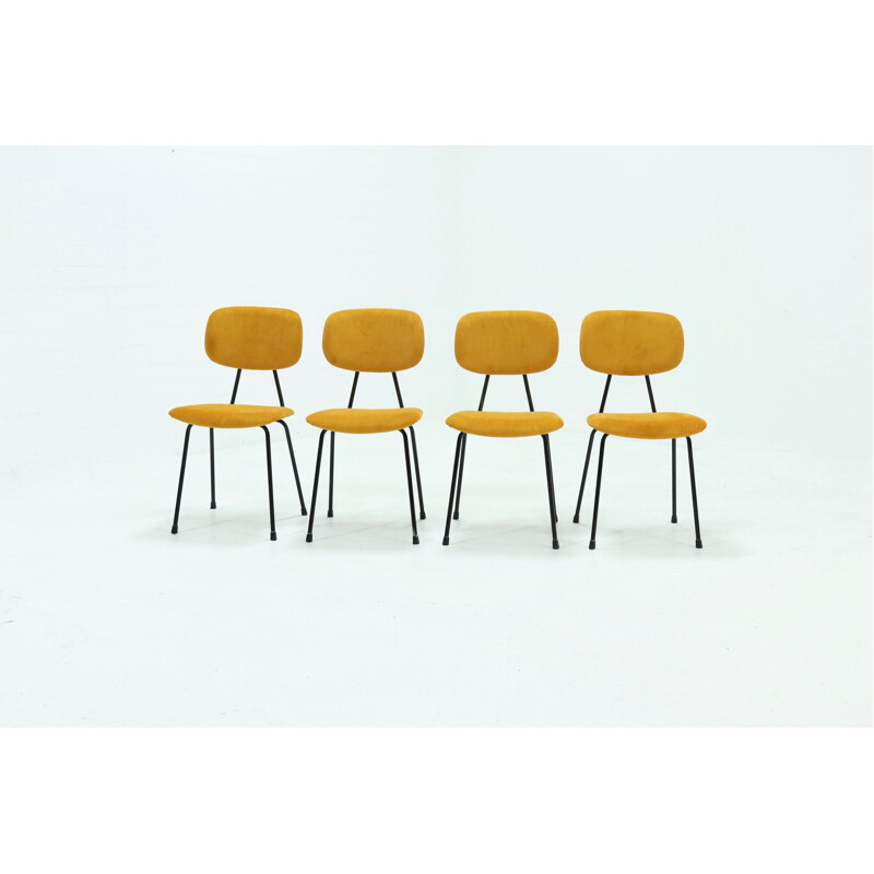 Set of 4 vintage Kembo Dining Chairs in Yellow Ribcord 1950s