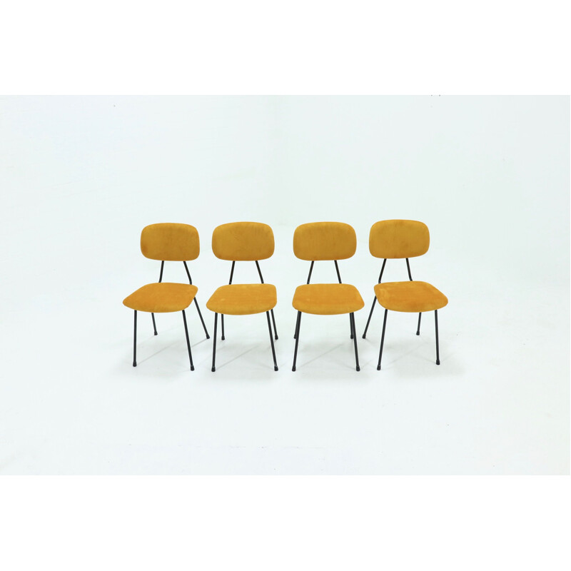 Set of 4 vintage Kembo Dining Chairs in Yellow Ribcord 1950s