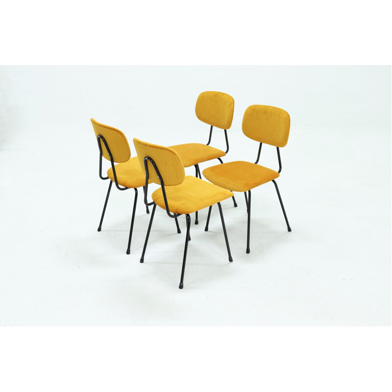 Set of 4 vintage Kembo Dining Chairs in Yellow Ribcord 1950s