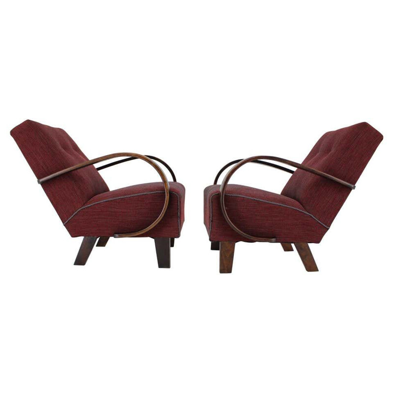 Paar vintage fauteuils van Jindrich Halabala, Tsjechoslowakije 1950