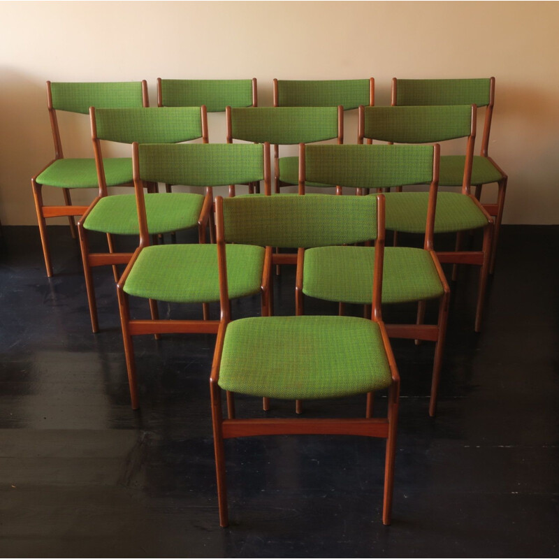 Set of 10 vintage teak chairs by Erik Buch, Danish 1960s