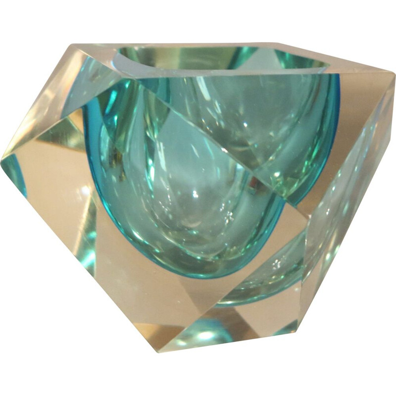 Vintage faceted Murano glass sommerso bowl by Flavio Poli, 1950