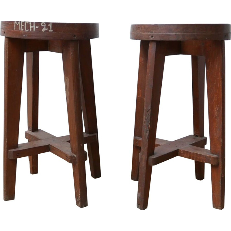 Pair of  vintage Original Lab Bar Stool by Pierre Jeanneret, India 1965s