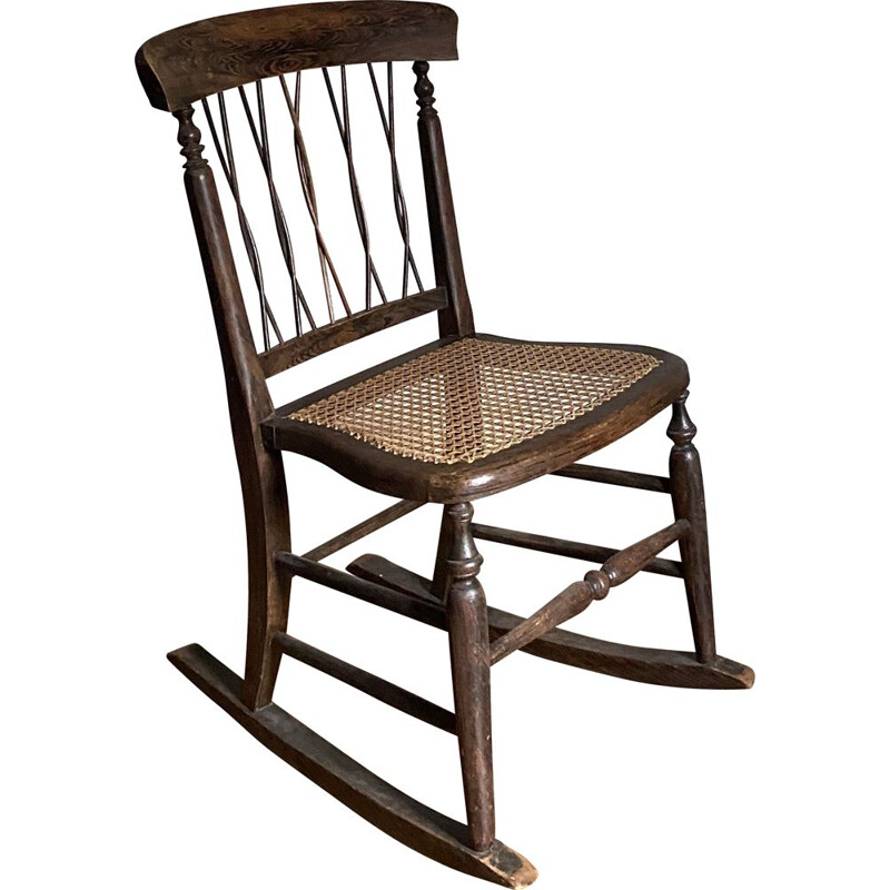 Rocking chair vintage en bois naturel