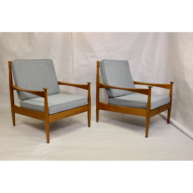 Paire de fauteuils vintage en hêtre, Scandinave 1960