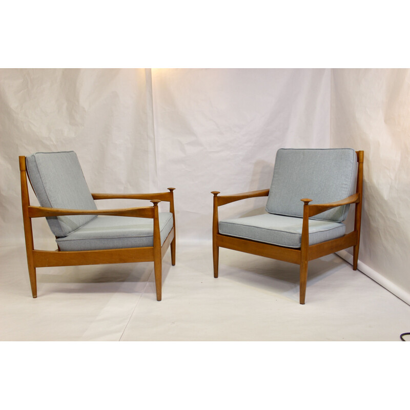 Pair of vintage beechwood armchairs, Scandinavian 1960s