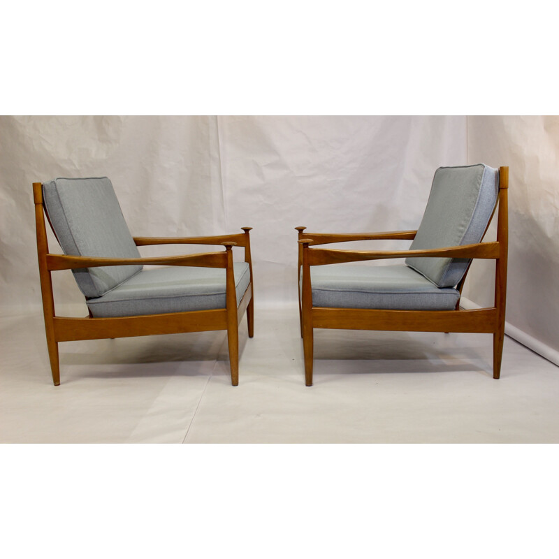 Paire de fauteuils vintage en hêtre, Scandinave 1960