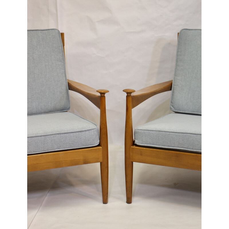 Pair of vintage beechwood armchairs, Scandinavian 1960s