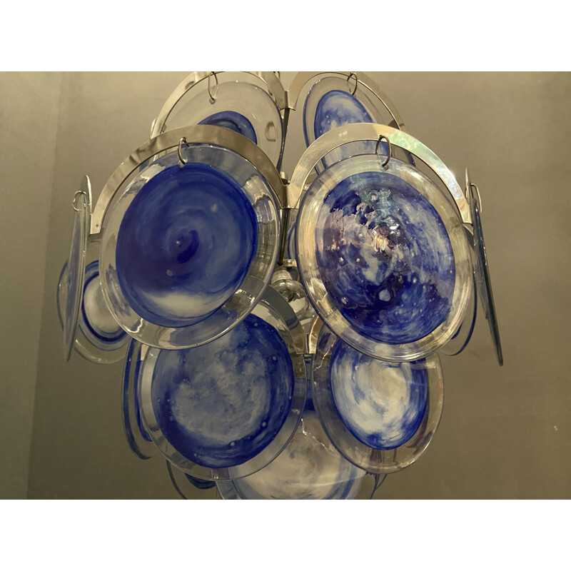Lustre vintage à disque bleu Space Age en verre de Murano