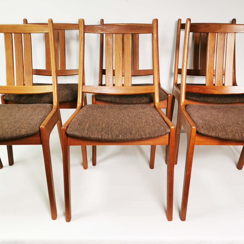 Conjunto de 6 cadeiras de teca vintage, Dinamarca 1960