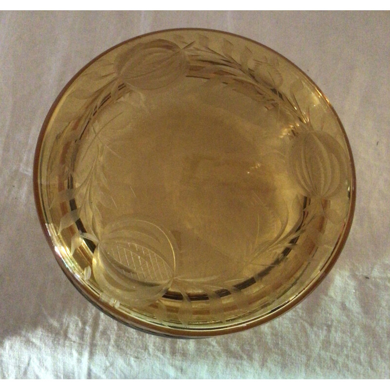Bonbonnière vintage boîte ronde en verre ciselé 1960