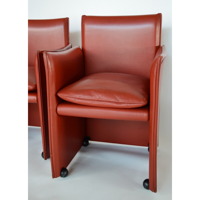 Pair of Cassina armchairs in red leather, Mario BELLINI - 1980s