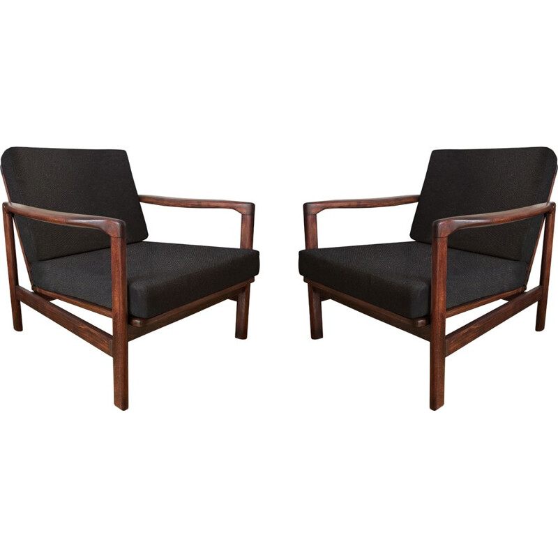 Pair of vintage black B-7752 armchairs by Zenon Bączyk for Swarzędzkie Fabryki Mebli, 1960