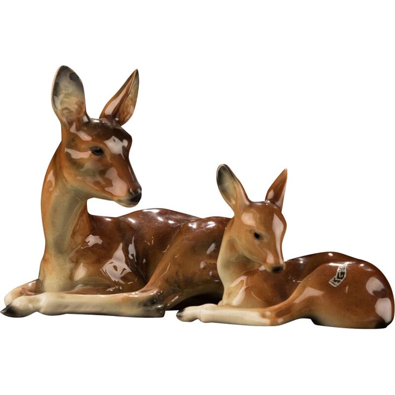Vintage Deer with Fawn by Goebel, Germany 1950s