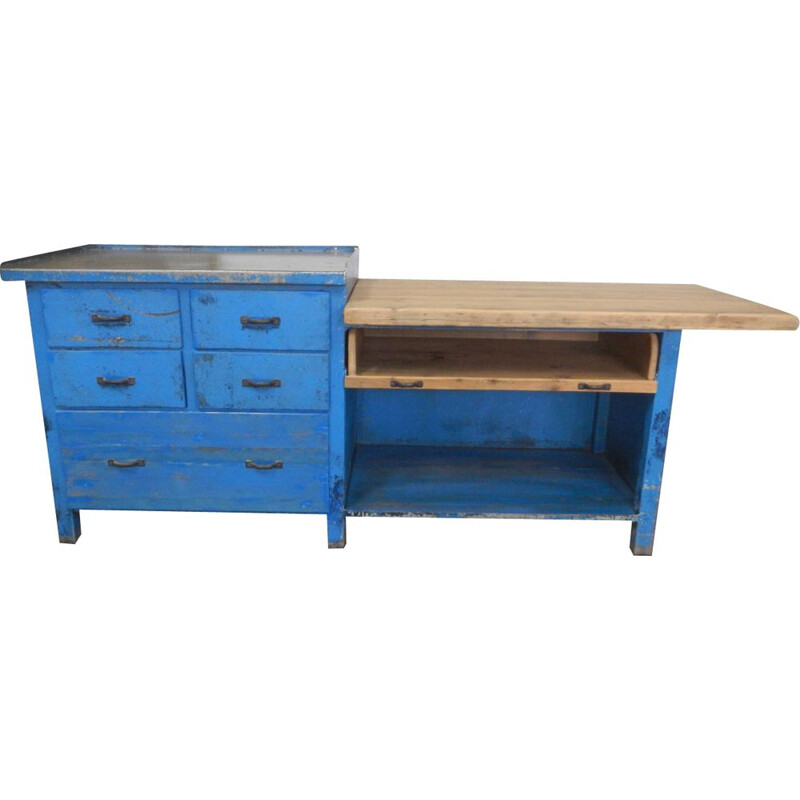 Vintage blu iron working table -V0790