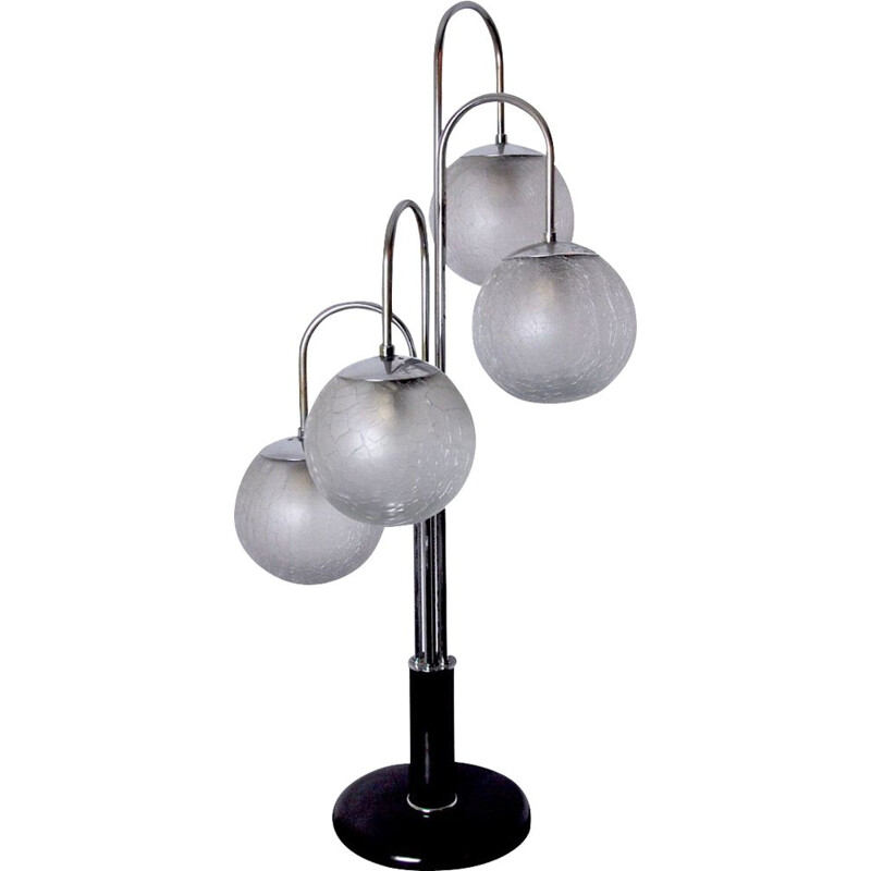 Lampada vintage Art Déco cromata con 4 globi in vetro di Murano, 1960