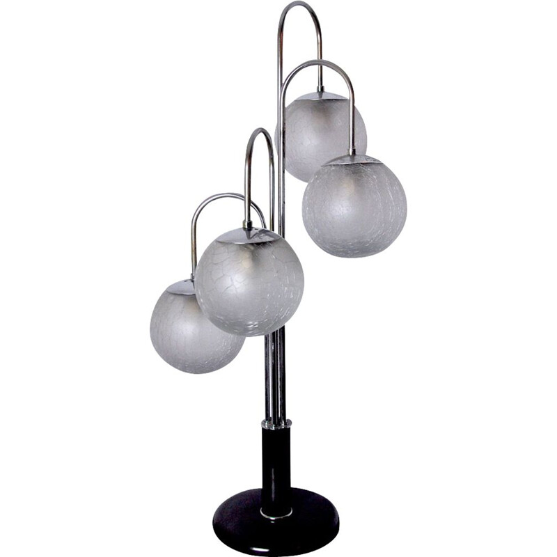 Vintage Art Deco chrome lamp with 4 Murano glass globes, 1960