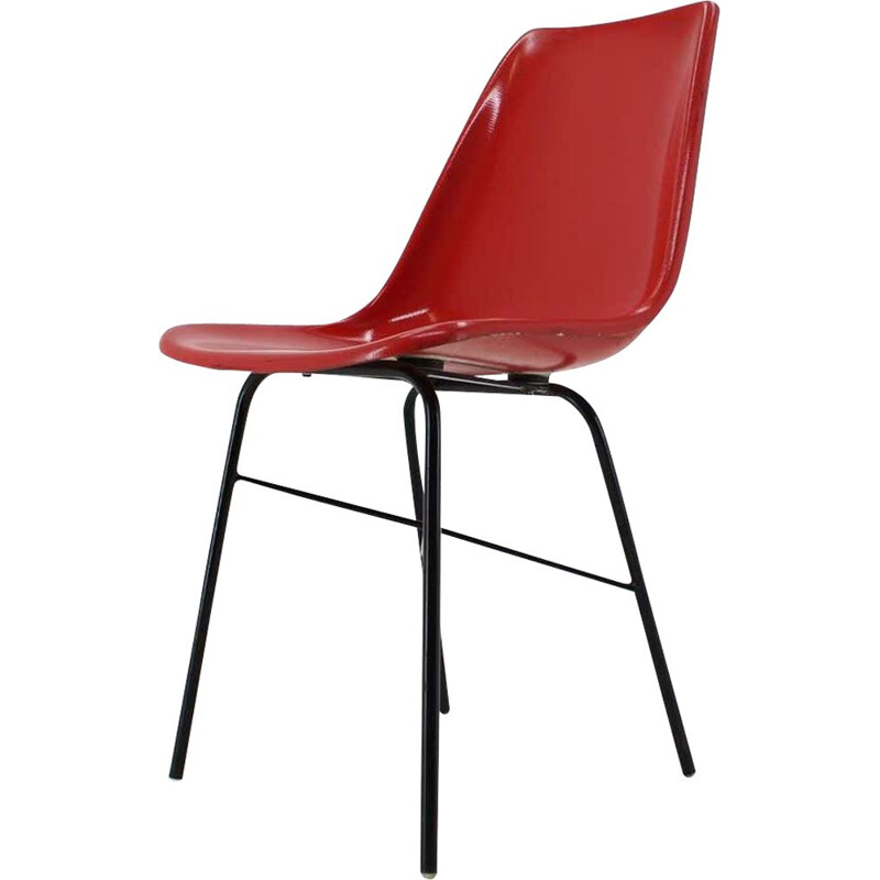 Cadeira de escritório em fibra de vidro vermelha Vintage por Vertex, Checoslováquia 1960