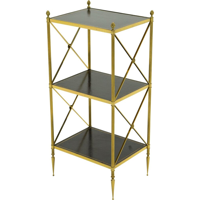 Vintage neoclassical side table black leather brass Maison Jansen 1970s