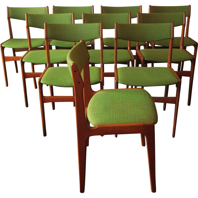 Set of 10 vintage teak chairs by Erik Buch, Danish 1960s