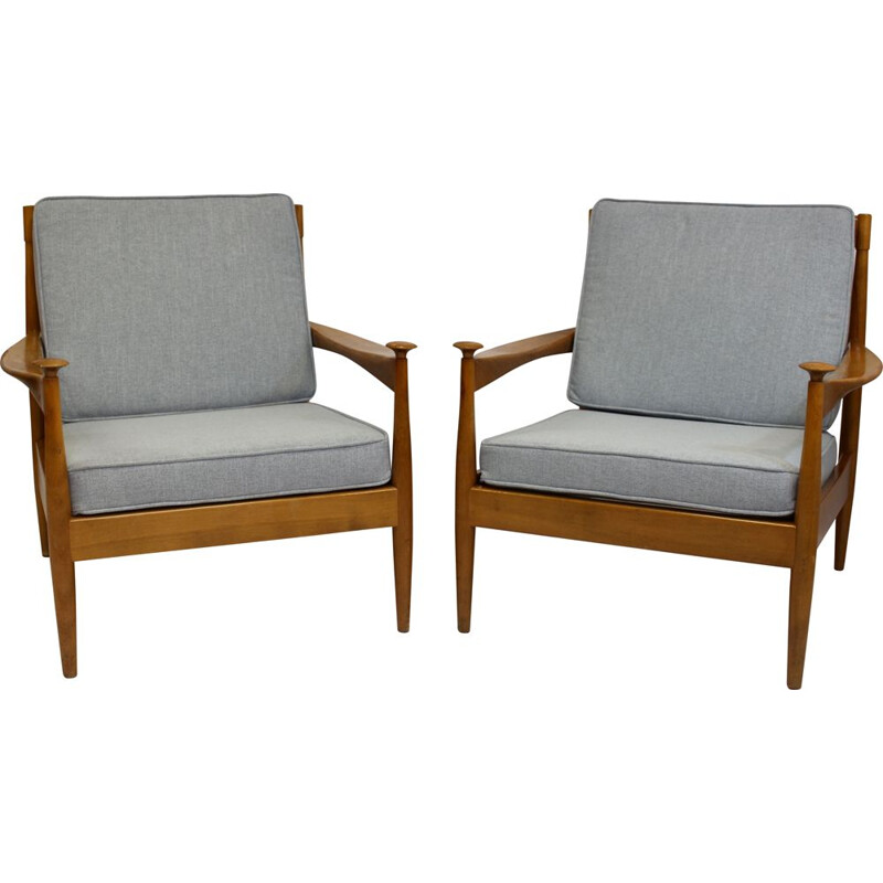Pair of vintage beechwood armchairs, Scandinavian 1960s