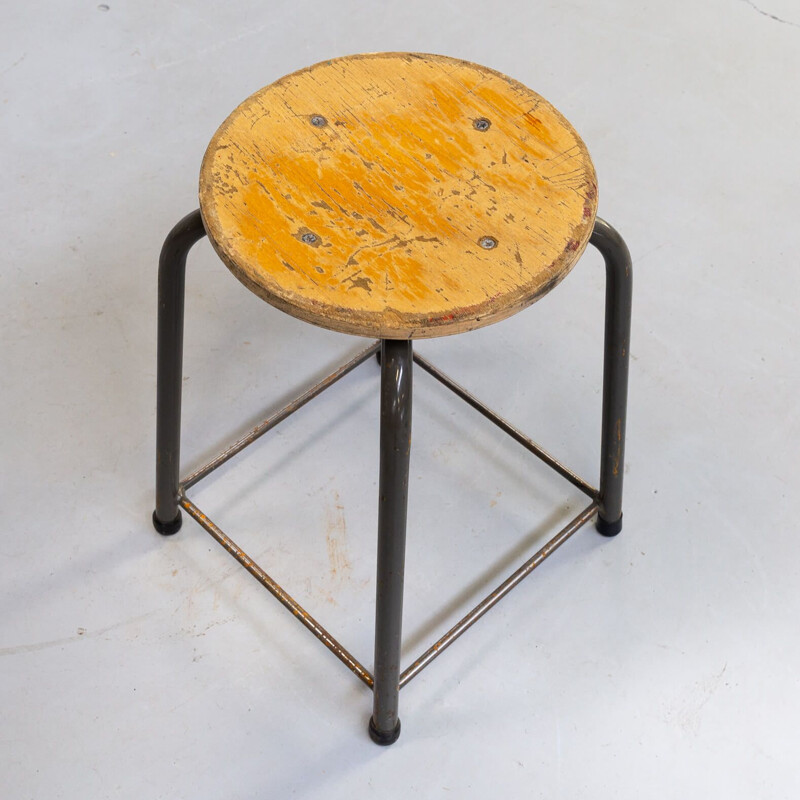 Set of 6 vintage metal and wood stools 1950s