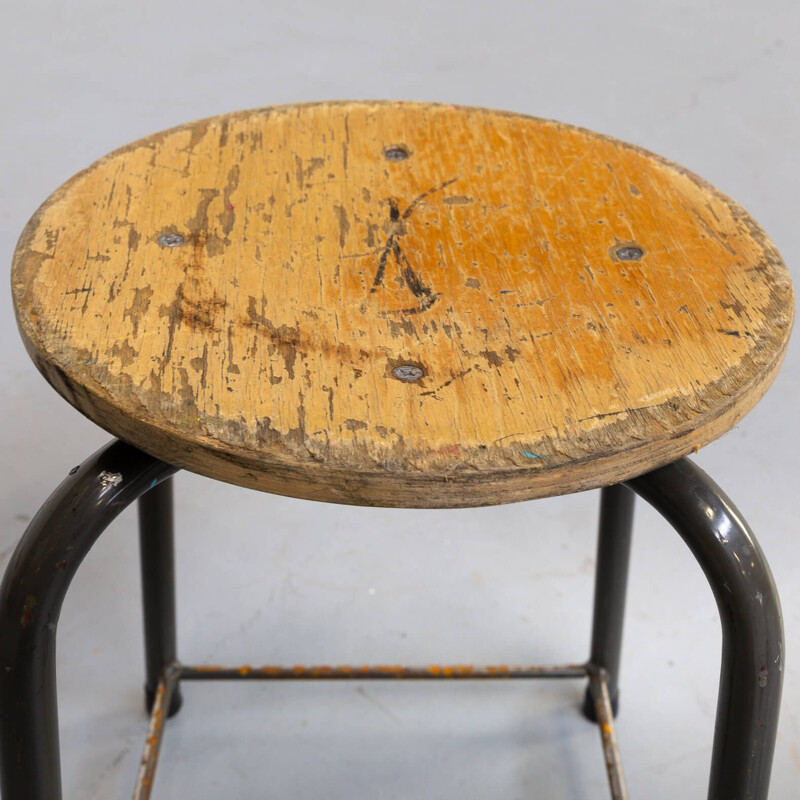 Set of 6 vintage metal and wood stools 1950s