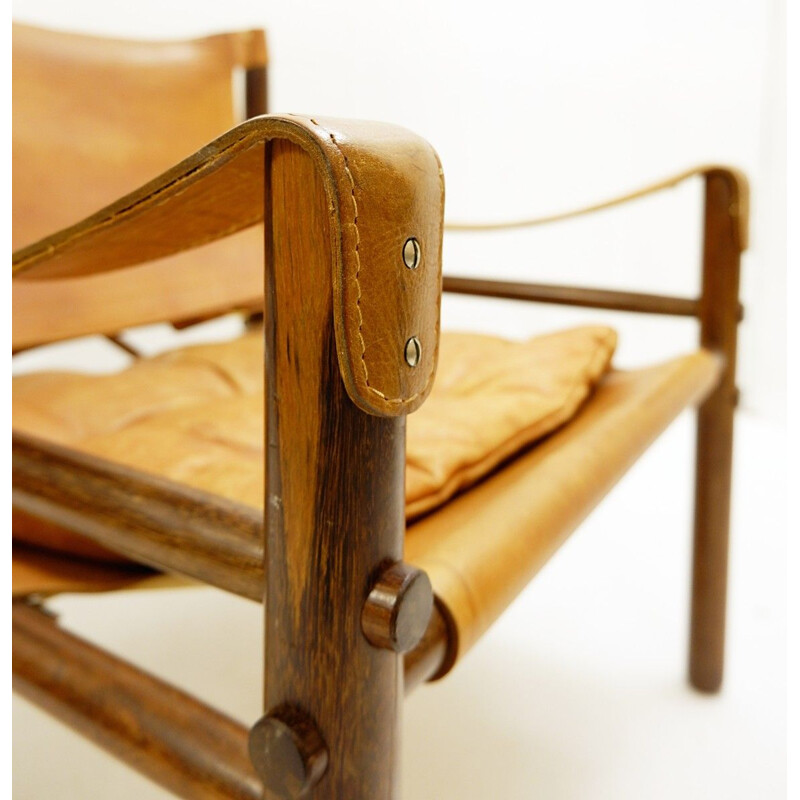 Vintage Safari armchair in rosewood and leather, Sweden 1964s