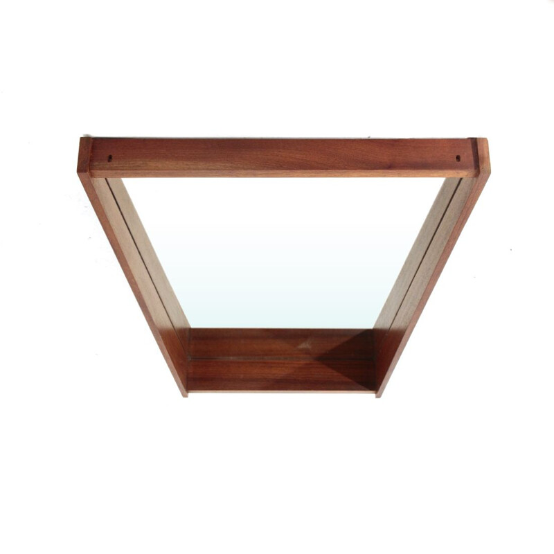 Specchio rettangolare vintage con cornice in teak, Italia 1950