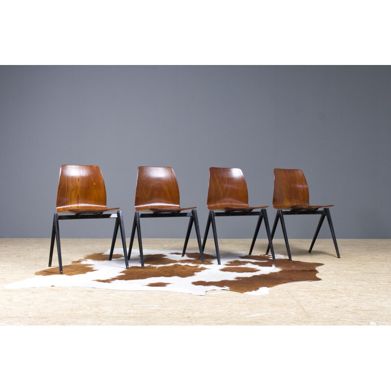 Set of 4 vintage S22 Galvanitas dining chairs stackable plywood and metal for Galvanitas 1967s