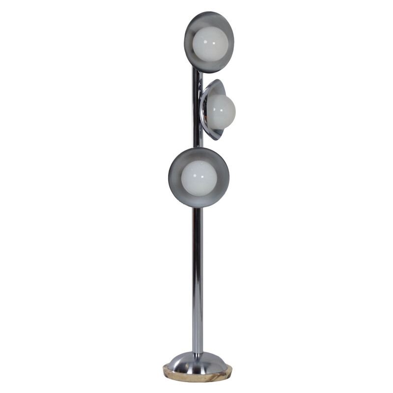 Vintage Floor Lamp with 3 Light Shades Chrome and Marble, Italian 1970s