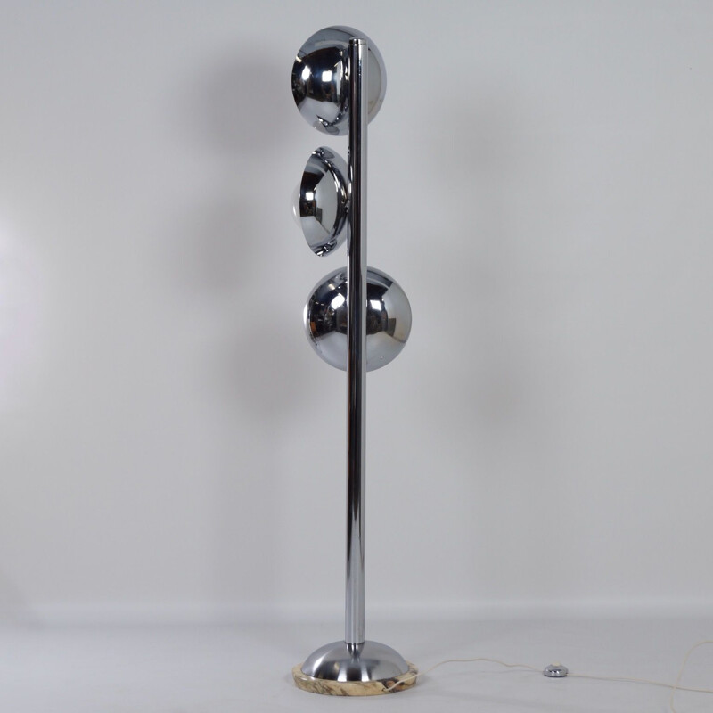 Vintage Floor Lamp with 3 Light Shades Chrome and Marble, Italian 1970s