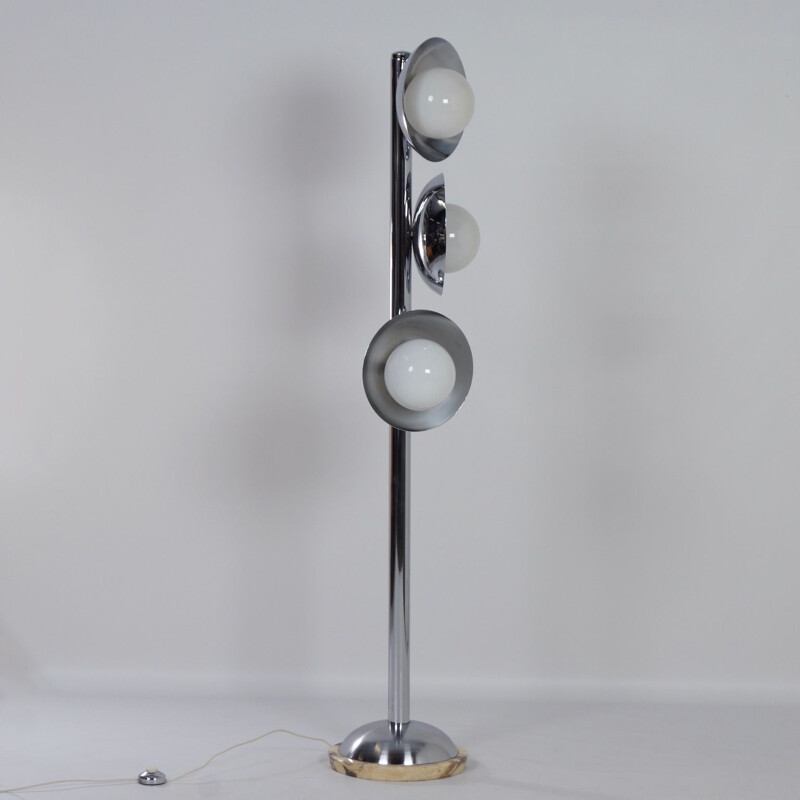 Vintage Floor Lamp with 3 Light Shades Chrome and Marble, Italian 1970s