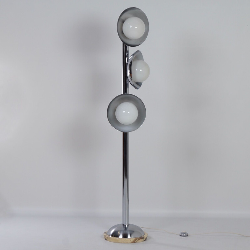 Vintage Floor Lamp with 3 Light Shades Chrome and Marble, Italian 1970s