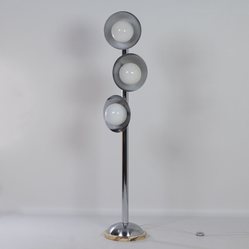 Vintage Floor Lamp with 3 Light Shades Chrome and Marble, Italian 1970s