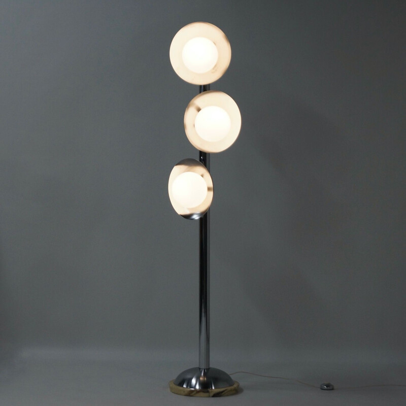 Vintage Floor Lamp with 3 Light Shades Chrome and Marble, Italian 1970s